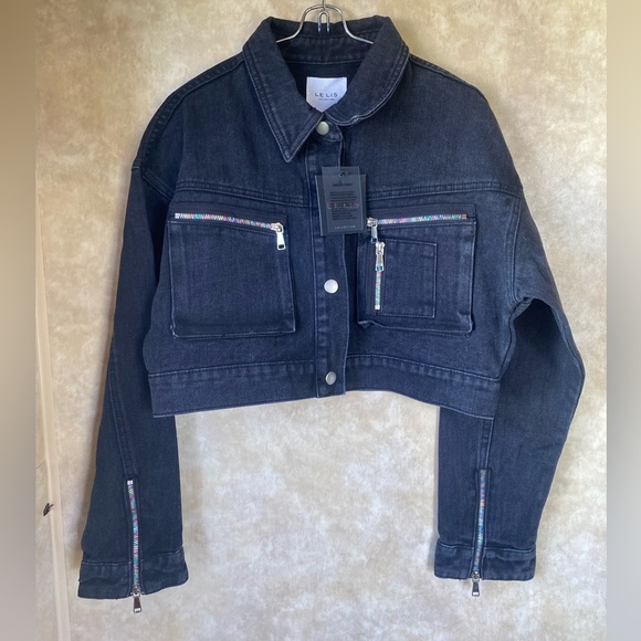 Le Lis Jackets & Blazers - NWT Le Lis Black Denim Cropped Jacket with Multicolor Zipper Details Small
